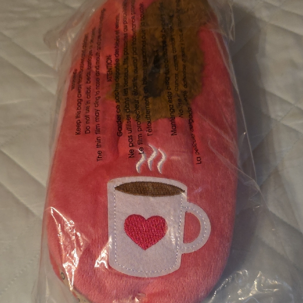 Snoozies! Pink Plush Women's Coffee Slippers - Picture 2 of 3